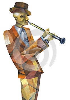 Jazz player. Art Painting Illustrations
