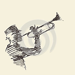 Jazz poster Man playing trumpet drawn sketch