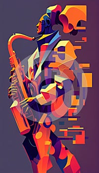 Jazz poster in the style of bright geometric abstractions by Generative AI