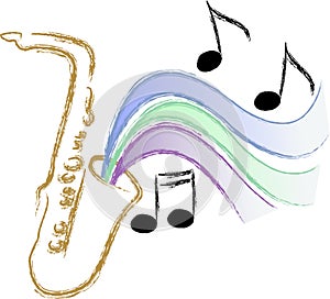Illustrazione di un sassofono stilizzati musica che simboleggia il jazz, il blues, la musica swing.