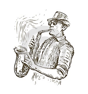Jazz saxophone player sketch. Music concept in vintage style