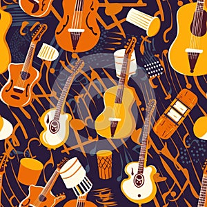 Jazz seamless pattern - musical instruments creating a background pattern design