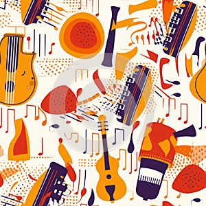 Jazz seamless pattern - musical instruments creating a background pattern design