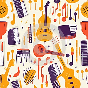 Jazz seamless pattern - musical instruments creating a background pattern design