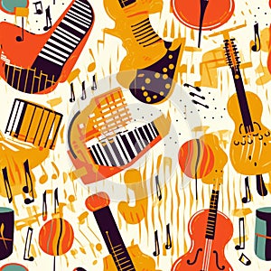 Jazz seamless pattern - musical instruments creating a background pattern design