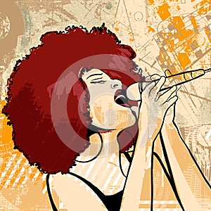 Jazz singer on grunge background