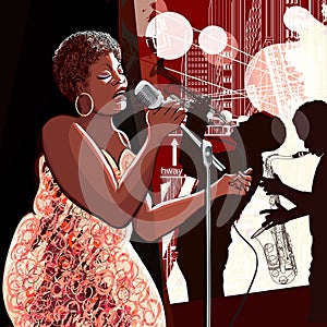 Jazz singer on grunge background