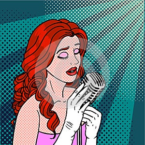 Jazz singer pop art. Performer of soul and blues in comic style. Vector illustration.