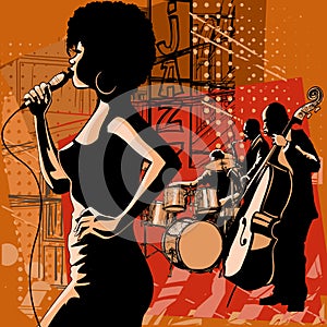 Jazz singer with saxophonist and double-bass player