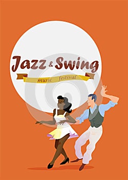 Jazz and Swing. Poster for dance festival. Flyer or element of advertizing for social dances. Dance party poster vector template.