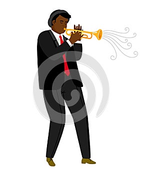 Jazz trumpeter playing on concert isolated on white