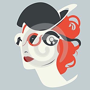 Jazz woman wearing an elegant beret and modern sunglasses