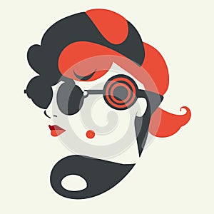 Jazz woman wearing an elegant beret and modern sunglasses