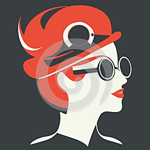 Jazz woman wearing an elegant hat and sunglasses