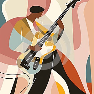 Jazzband, jazz musician, bass player. Illustration, concert poster.