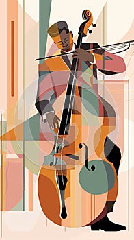 Jazzband, jazz musician, bass player. Illustration, concert poster.