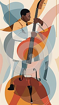 Jazzband, jazz musician, bass player. Illustration, concert poster.