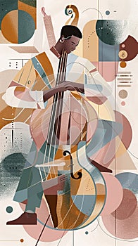 Jazzband, jazz musician, bass player. Illustration, concert poster.