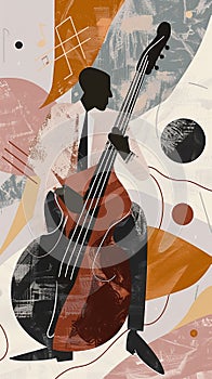 Jazzband, jazz musician, bass player. Illustration, concert poster.