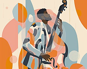 Jazzband, jazz musician, bass player. Illustration, concert poster.