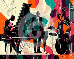 Jazzband, jazz musician, pianist Illustration, concert poster.