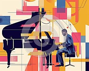 Jazzband, jazz musician, pianist Illustration, concert poster.