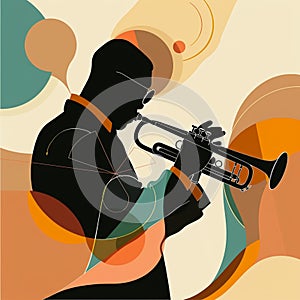 Jazzband, jazz musician, trumpet player. Illustration, concert poster.