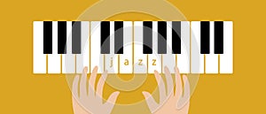 Jazzman Hands on Piano Keys, Flat Vector Stock Illustration with Piano Music as Jazz Music Concept