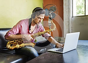 Jazzman Musical Artist Playing Saxophone Concept