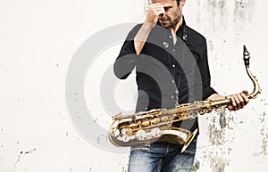 Jazzman Musical Artist Playing Saxophone Concept