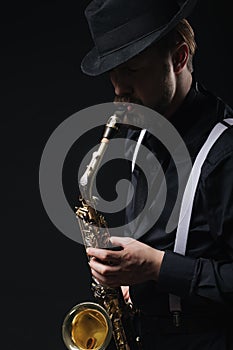 Jazzman playing on saxophone