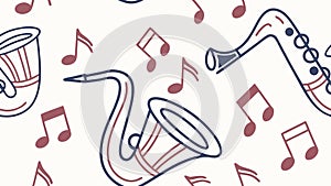 Jazzy Musical Instruments and Notes Seamless Pattern, vector design Generative AI