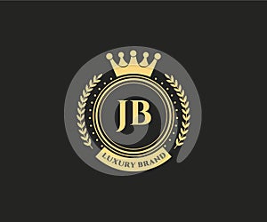 JB Initial Letter Gold calligraphic feminine floral hand drawn heraldic monogram antique vintage style luxury logo design Premium