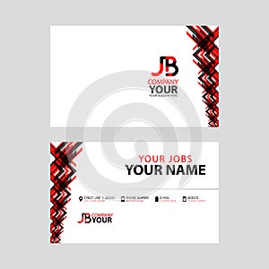 The JB logo on the red black business card with a modern design is horizontal and clean. and transparent decoration on the edges.