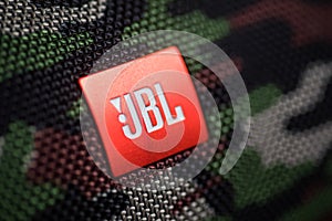JBL logo on a portable speaker