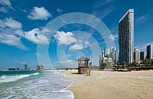 JBR public Beach and skyscrapers in Dubai,UAE