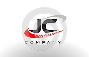 JC Modern Letter Logo Design with Red Dotted Swoosh