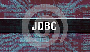 JDBC with Digital java code text. JDBC and Computer software coding vector concept. Programming coding script java, digital