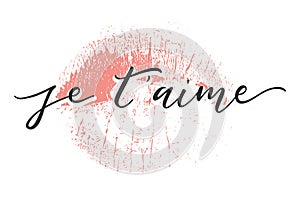Je Taime. I Love You In French. Handwritten text isolated on white background.