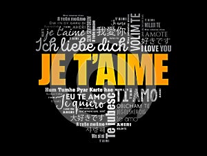 Je tâ€™aime (I Love You in French) love heart word cloud