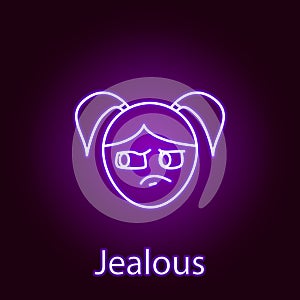 jealous girl face icon in neon style. Element of emotions for mobile concept and web apps illustration. Signs and symbols can be