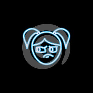 jealous girl face icon in neon style. One of emotions collection icon can be used for UI, UX