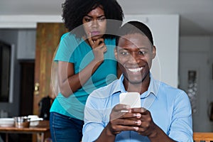 Jealousy african american woman distrust her boyfriend