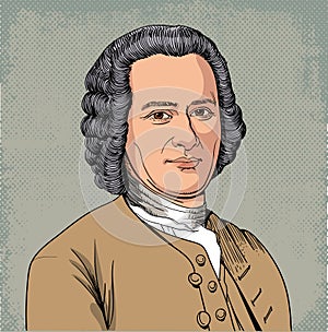 Jean Jacques Rousseau colored portrait in line art illustration, vector photo