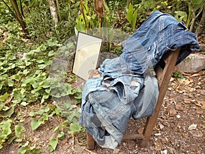 Jean trouser drying in the yard.