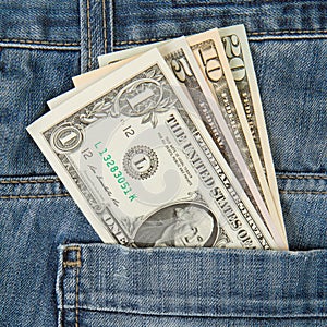 Jeans with american four different dollar bills