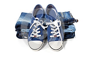 Jeans and blue sneakers