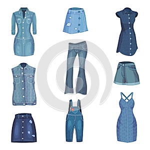 Jeans Clothing. Trendy Fashion Denim Casual Clothes Vector Set