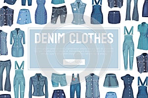 Jeans Denim Clothes Banner Design for Shop Vector Template