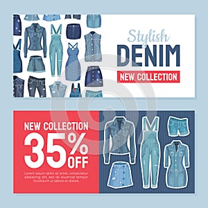 Jeans Denim Clothes Banner Design for Shop Vector Template